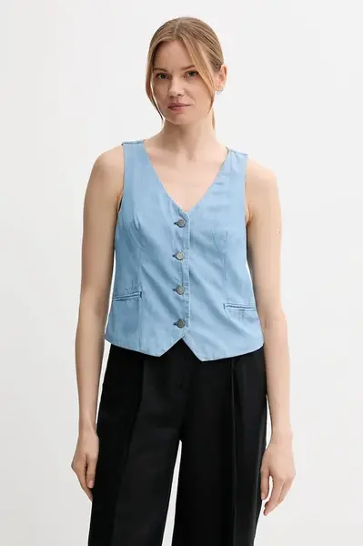 Bavlněná vesta United Colors of Benetton modrá barva, jednořadá, 2DHJDJ010