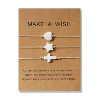 3Pcs Classic Cross & Heart & Star Shell Braided Beaded Bracelet Sets