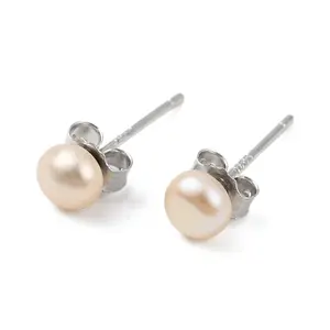 Natural Pearl Round Bead Stud Earrings