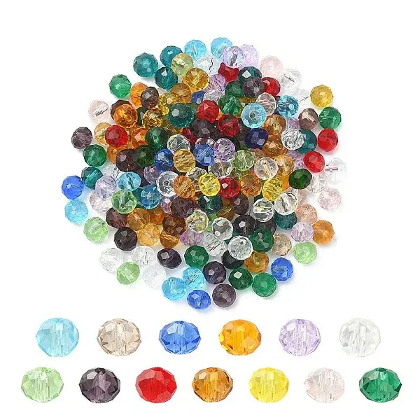 200Pcs Faceted Rondelle Transparent Glass Beads