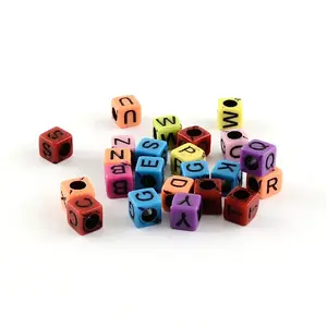 Mixed Letters Opaque Acrylic Cube Beads