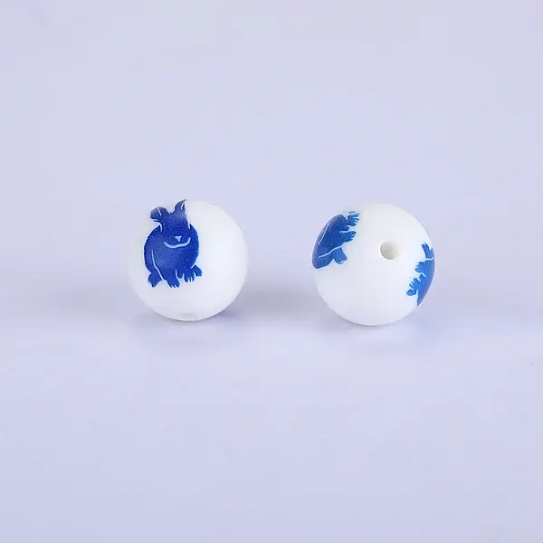 Printed Round with Animal Pattern Silicone Focal Beads