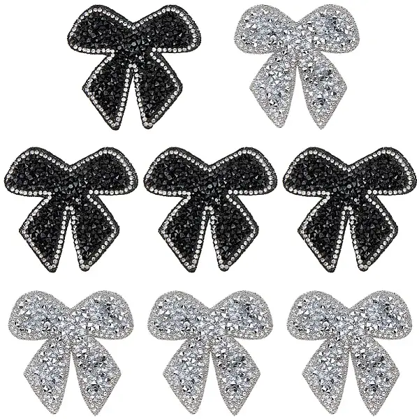 8Pcs 2 Colors Bowknot Hotfix Rhinestone Iron on Patches Appliques