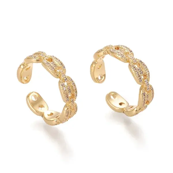 Adjustable Brass Micro Pave Clear Cubic Zirconia Cuff Rings