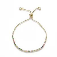 Adjustable Brass Cubic Zirconia(Random Mixed Color) Slider Bracelets