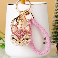 Full Rhinestone Pearl Fox Head Pendant Keychain