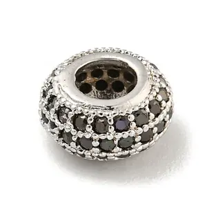 Brass Micro Pave Black Cubic Zirconia Beads