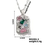 Brass Geometric Colorful Cubic Zirconia Rectangle Pendant Necklaces