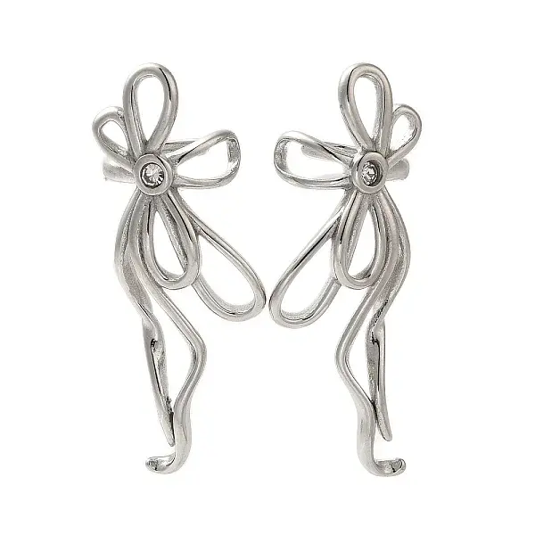 304 Stainless Steel Bowknot Cuff Earrings