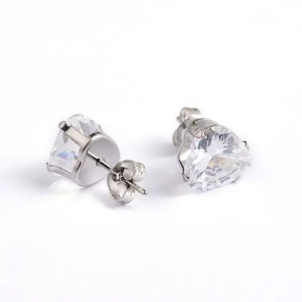 Heart 304 Stainless Steel Cubic Zirconia Stud Earrings