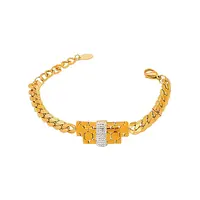 Cubic Zirconia Rectangle Link Bracelet with 304 Stainless Steel Chains