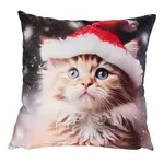 Povlak na polštářek KOTĚ S VÁNOČNÍ ČEPICÍ 40 x 40 cm