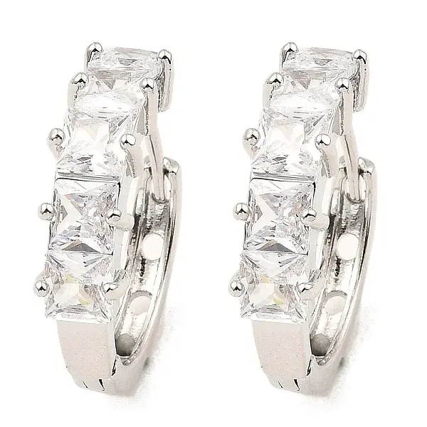 Brass Micro Pave Cubic Zirconia Hoop Earrings