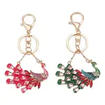 2Pcs 2 Colors Peacock Enamel Style Alloy Rhinestone Keychains