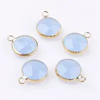 Golden Tone Brass Glass Flat Round Charms