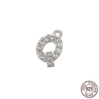 Real Platinum Plated Rhodium Plated 925 Sterling Silver Micro Pave Clear Cubic Zirconia Charms
