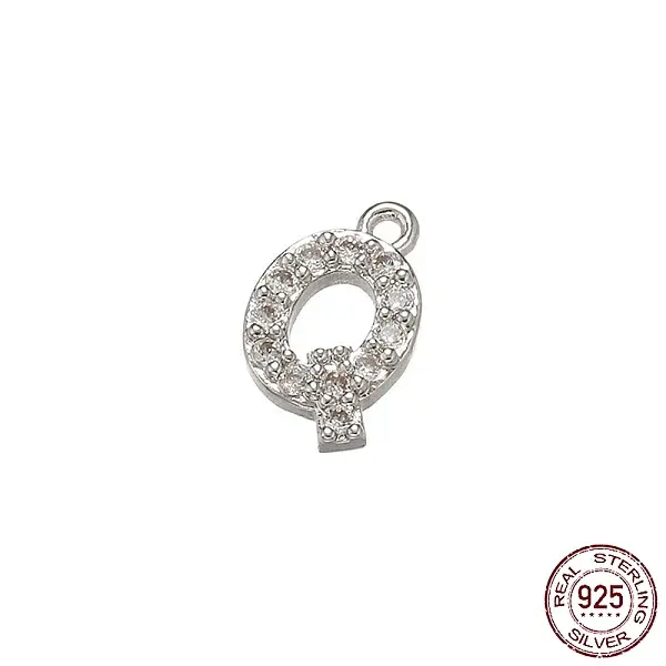 Real Platinum Plated Rhodium Plated 925 Sterling Silver Micro Pave Clear Cubic Zirconia Charms
