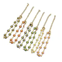 Ion Plating(IP) Golden 304 Stainless Steel Flower Link Chain Bracelets with Enamel