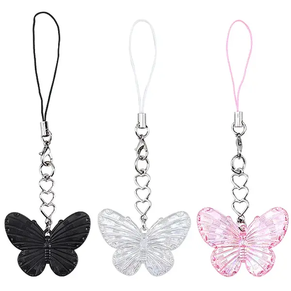 6Pcs 3 Colors Butterfly Acrylic Mobile Straps