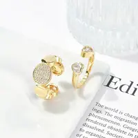 Brass Micro Pave Clear Cubic Zirconia Open Cuff Rings for Women