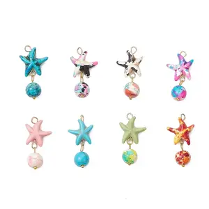 8Pcs 8 Colors Dyed Synthetic Turquoise Starfish Round Pendants