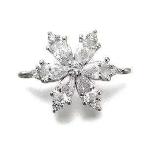 Brass Clear Cubic Zirconia Snowflake Connector Charms