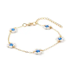 Shell Pearl & Acrylic Beads Flower Link Bracelets