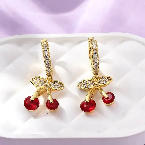 Brass Micro Pave Cubic Zirconia Hoop Earrings