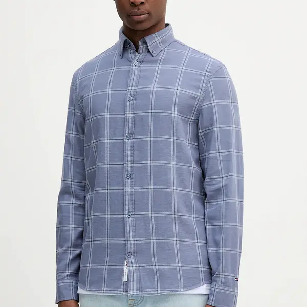 Bavlněná košile Tommy Jeans pánská, modrá barva, regular, DM0DM21701