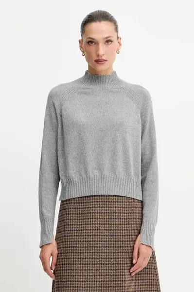 Kašmírový svetr Twinset dámský, šedá barva, s pologolfem, 252TT3531