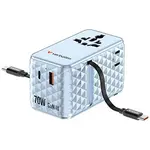 Verbatim 30187, Cestovní adaptér univerzální Charge ,n, Travel 1x USB-C, 1X USB-A + 2x integrovaný kabel USB-C, modrá, 70 W