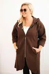 Kesi Włoski Dámský elegantní kabát Plus Size s límcem a velkými kapsami fango