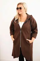 Kesi Włoski Dámský elegantní kabát Plus Size s límcem a velkými kapsami fango