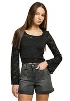 Women's Cropped Lace Longsleeve Black