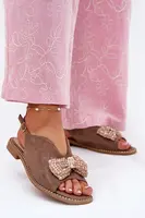 S. BARSKI Dámske Sandále S Mašľou Na Plochosť Toku Béžové S.Barski