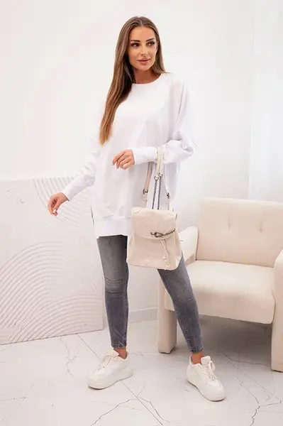 Kesi Dámska bavlnená mikina so širokým lemom dole biela