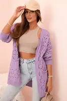 Kesi Włoski Dámsky kardigán s vreckami a vzorom fialový