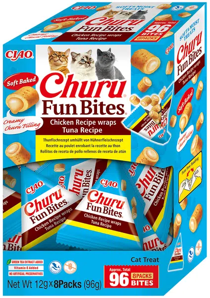 Inaba Ciao Churu Fun Bites – Wrapové kúsky plnené tuniakom 96 g (12 g x 8 balení)