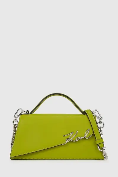 Kožená kabelka Karl Lagerfeld K/SIGNATURE zelená barva, A1W30458