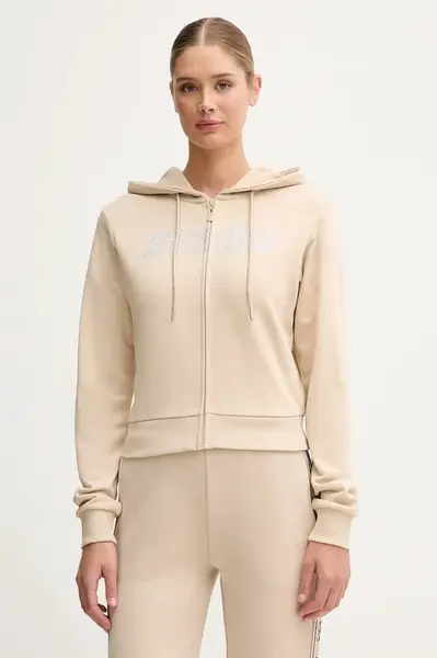 Bavlněná mikina Guess PRIMULA dámská, černá barva, s kapucí, s aplikací, V5GQ10 KCRP0