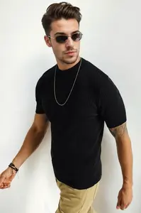 33307 Dewberry Mens Crew Neck Short Sleeve Thin Knit Sweater-BLACK