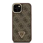 Zadní kryt Guess PU 4G Strass Triangle Logo Stand Camera Frame MagSafe Zadní pro Apple iPhone 13, hnědá