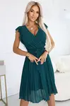 374-8 POLINA Pleated dress with a neckline and ruffles - green