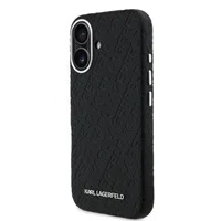 Zadní kryt Karl Lagerfeld Grained PU Repeated Logo MagSafe pro Apple iPhone 16, černá