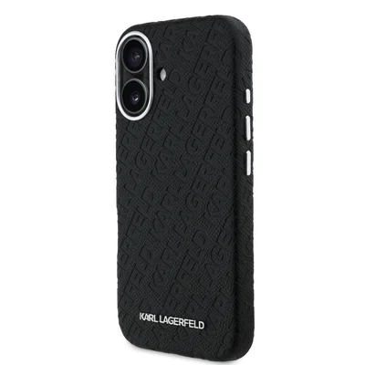 Zadní kryt Karl Lagerfeld Grained PU Repeated Logo MagSafe pro Apple iPhone 16, černá