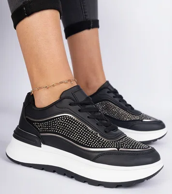 Gemre Black women's sneakers with rhinestones Fucco