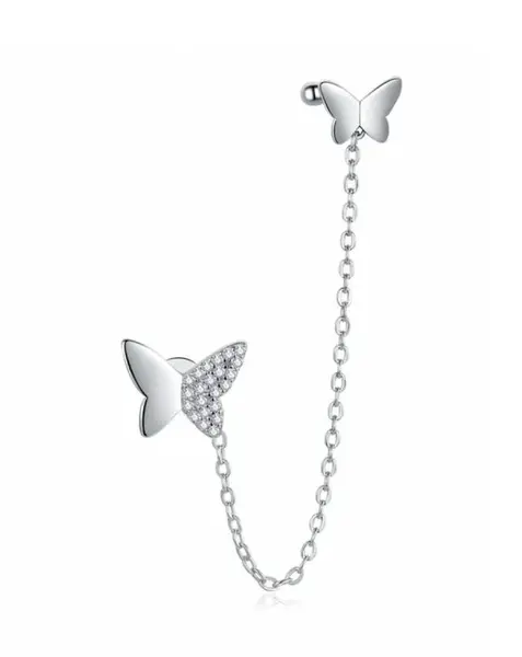 MOISS Dvojité stříbrné náušnice s motýlkem E0004280