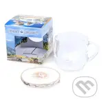 Štýlová šálka na čaj (sklenená šálka 300 ml a podtácka z brezového dreva)