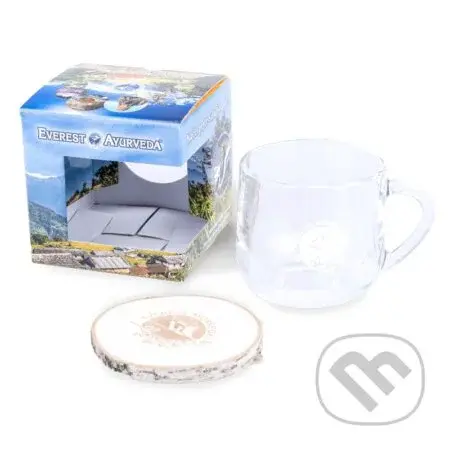 Štýlová šálka na čaj (sklenená šálka 300 ml a podtácka z brezového dreva)