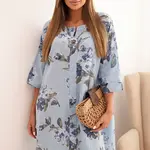 Kesi Włoski Dámská bavlněná šaty s květinovým vzorem a 3/4 rukávem modrá